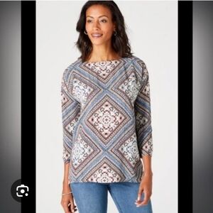 J Jill L Diamond Paisley Pattern Button-Back Drop Shoulder Rayon Top XL Boxy